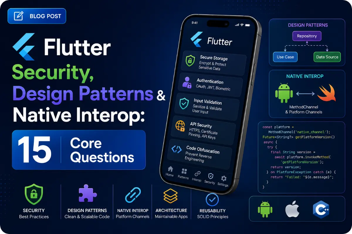 Flutter Security, Design Patterns & Native Interop: 15 Core Questions